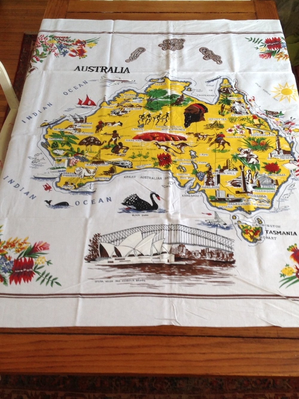 Vintage souvenir map of Australia tablecloth..rectangle…52 by 66”